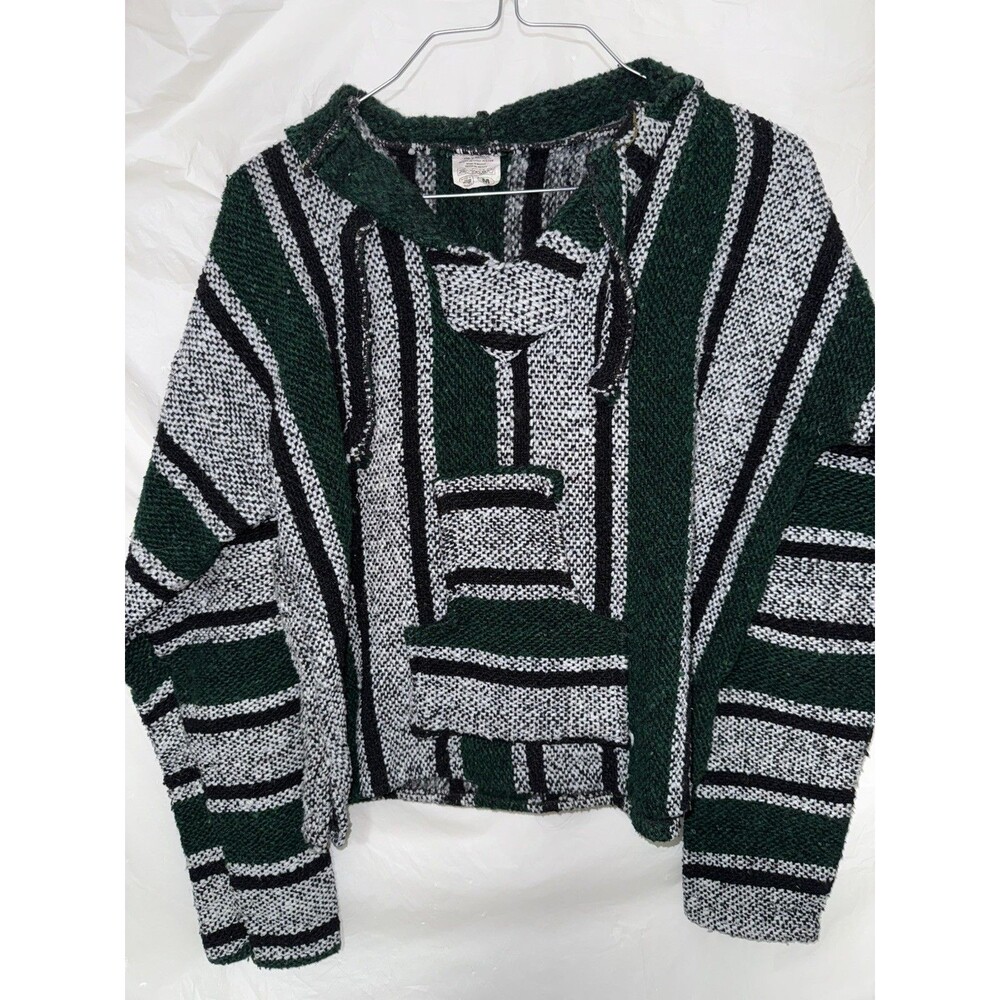 Mexican Baja Hoodie Women’s / Youth Medium Green Grey Stripe.